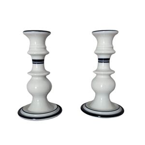 Dansk Bistro Blue & White Christianshavn Candlesticks Set of 2